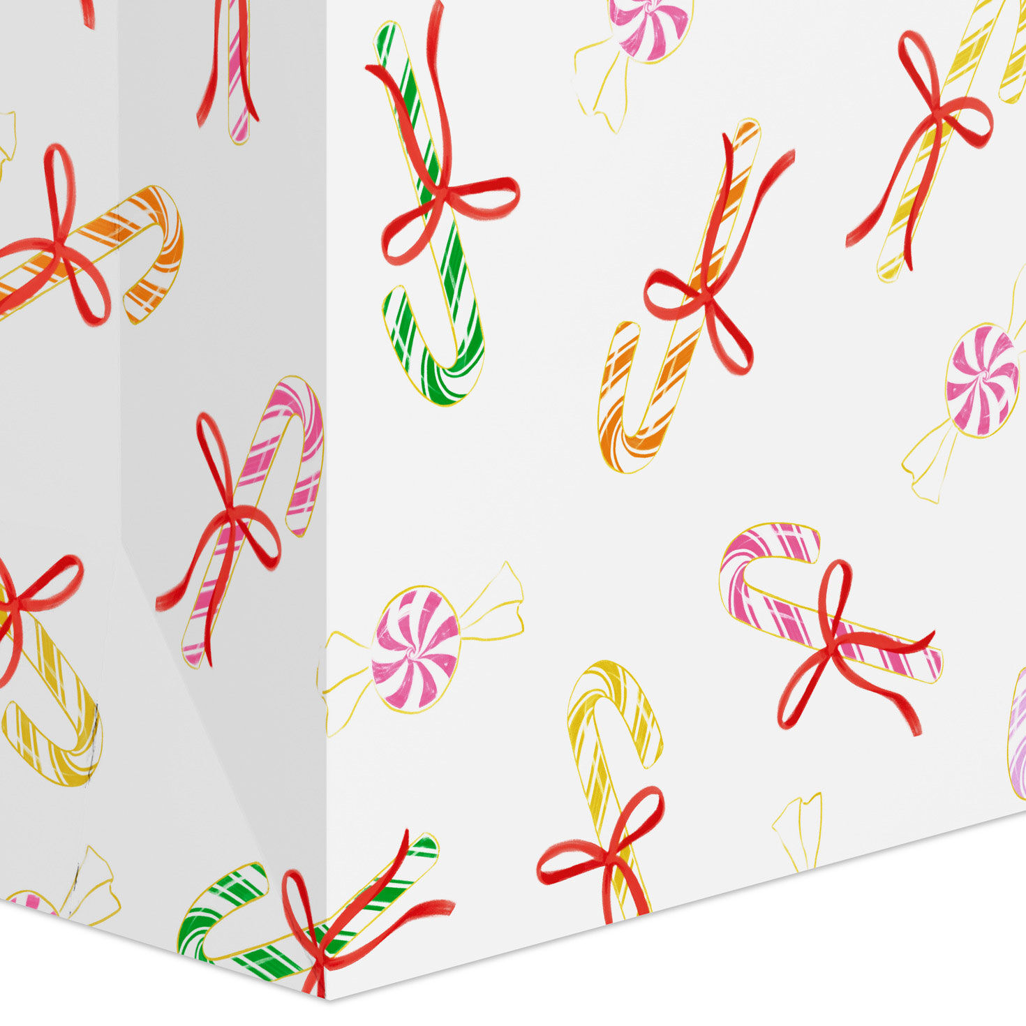 Colorful Candy Canes on White Large Holiday Gift Bag Base/Side Detail image number 5