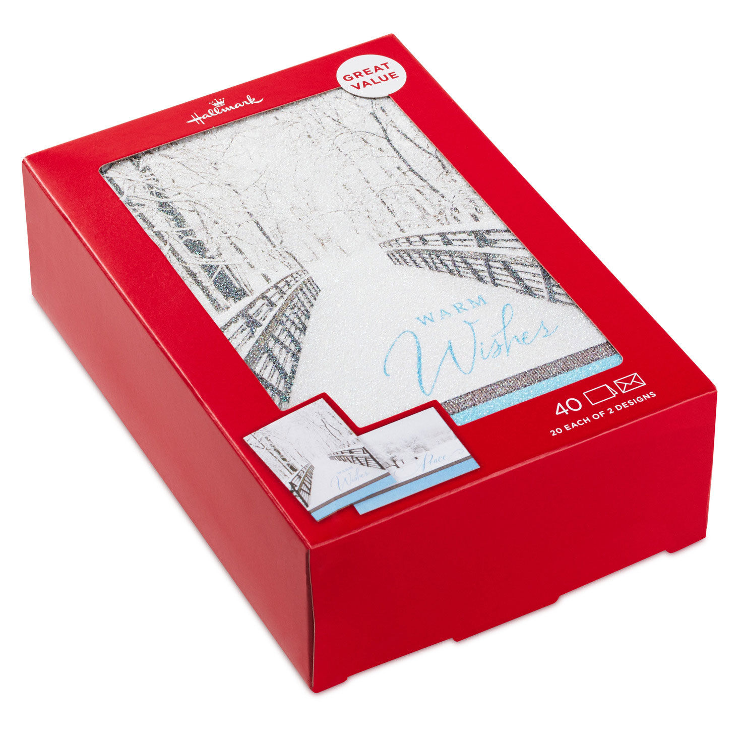 Trees in Snow and Snowy Bridge Boxed Holiday Cards With Seals, Pack of 40, , large image number 2