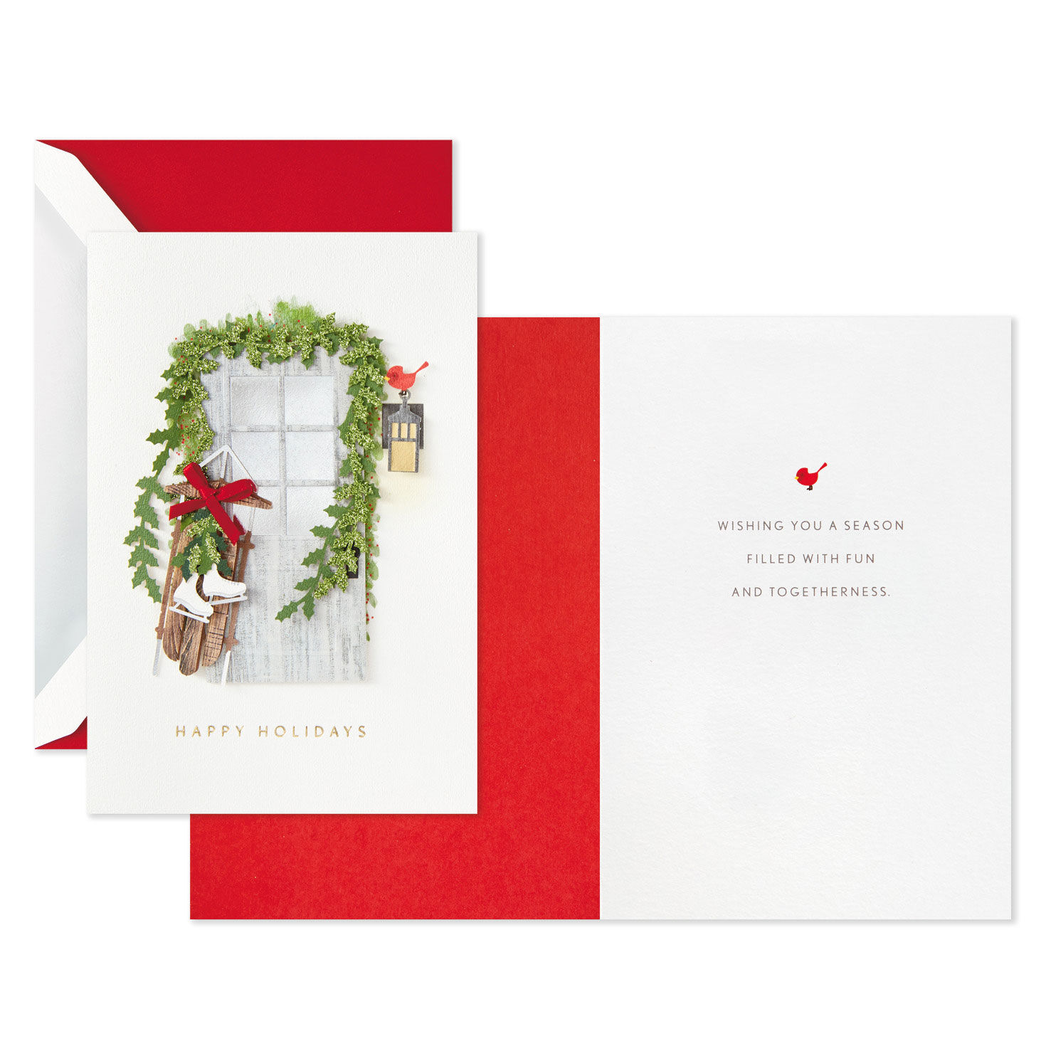 Wood Door With Sled and Ice Skates Boxed Christmas Cards, Pack of 8, , large image number 3