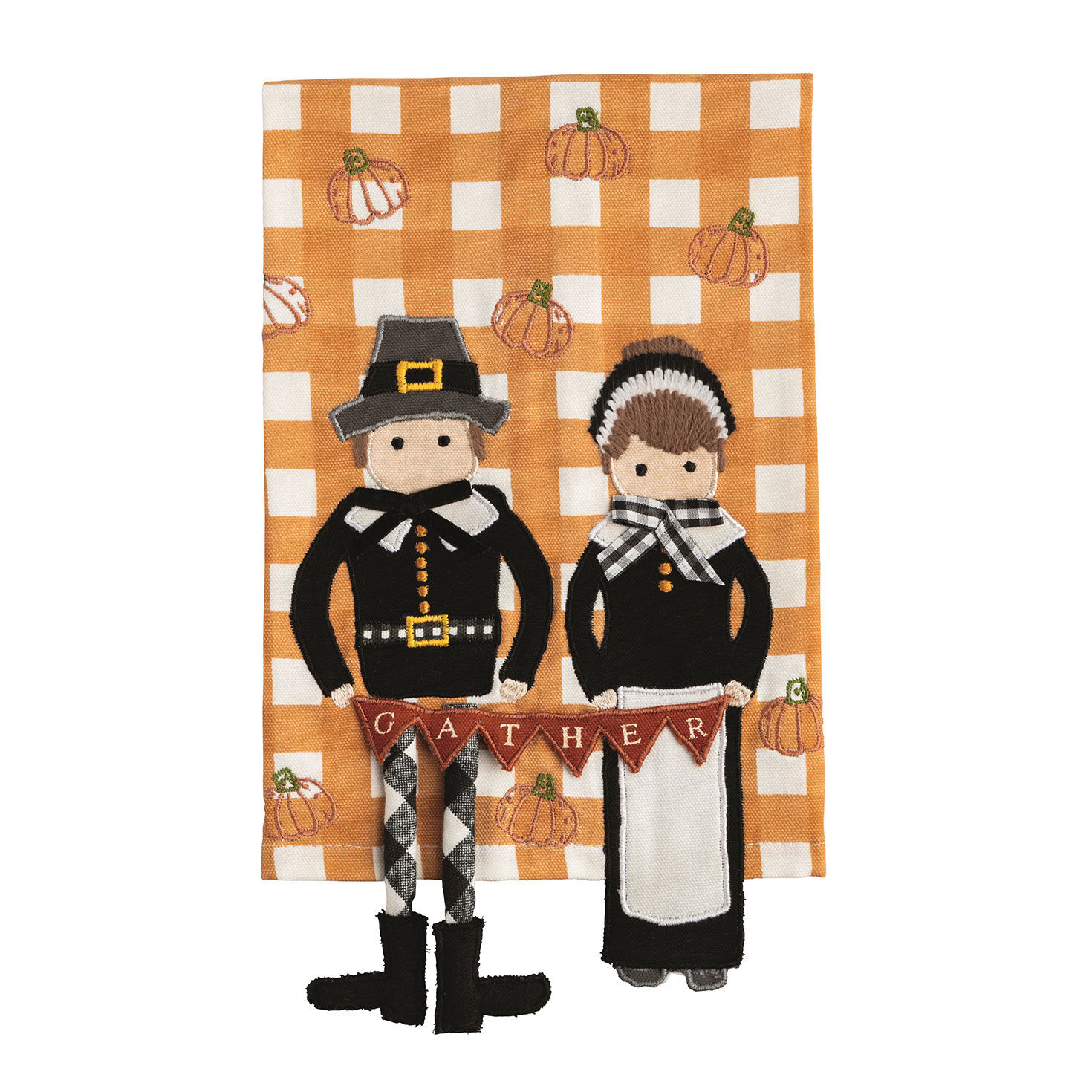 Mud Pie Pilgrims With Dangling Legs Tea Towel, 14x21