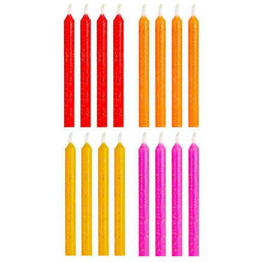Warm Hues With Glitter Birthday Candles, Set of 16, Warm
