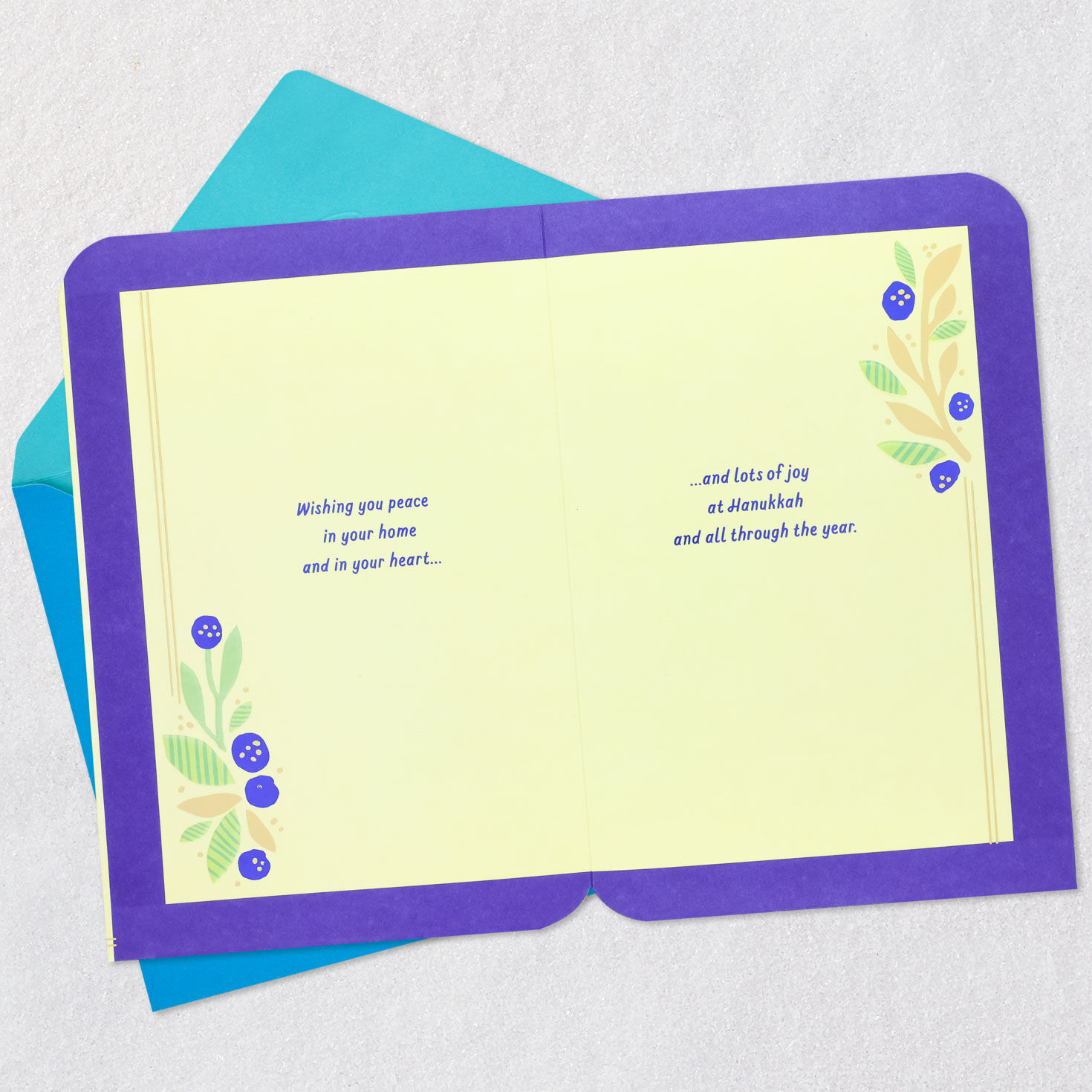 Green Gold Wreath Shalom Hanukkah Card Open card with envelope image number 4
