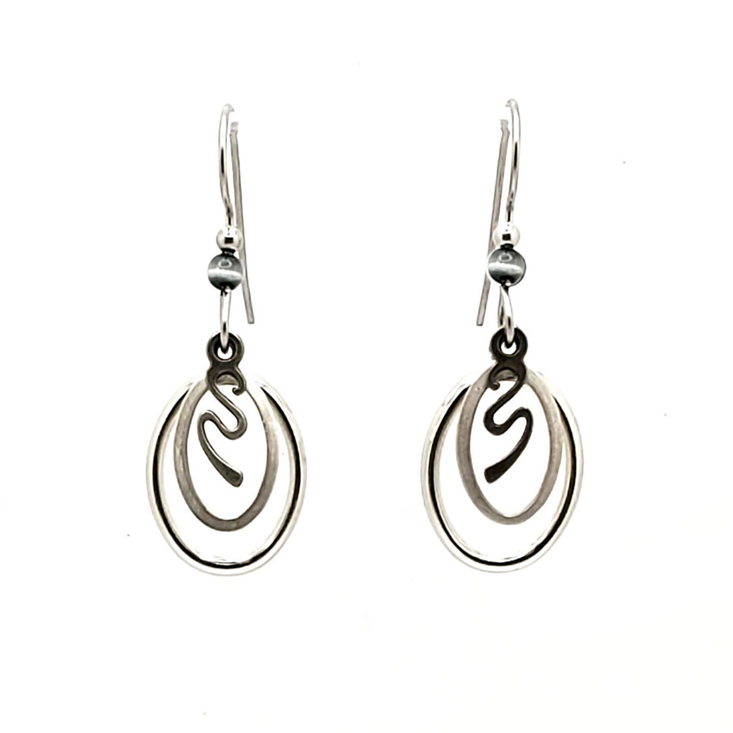 Silver Forest Silver-Tone Duo Metal Ovals Drop Earrings
