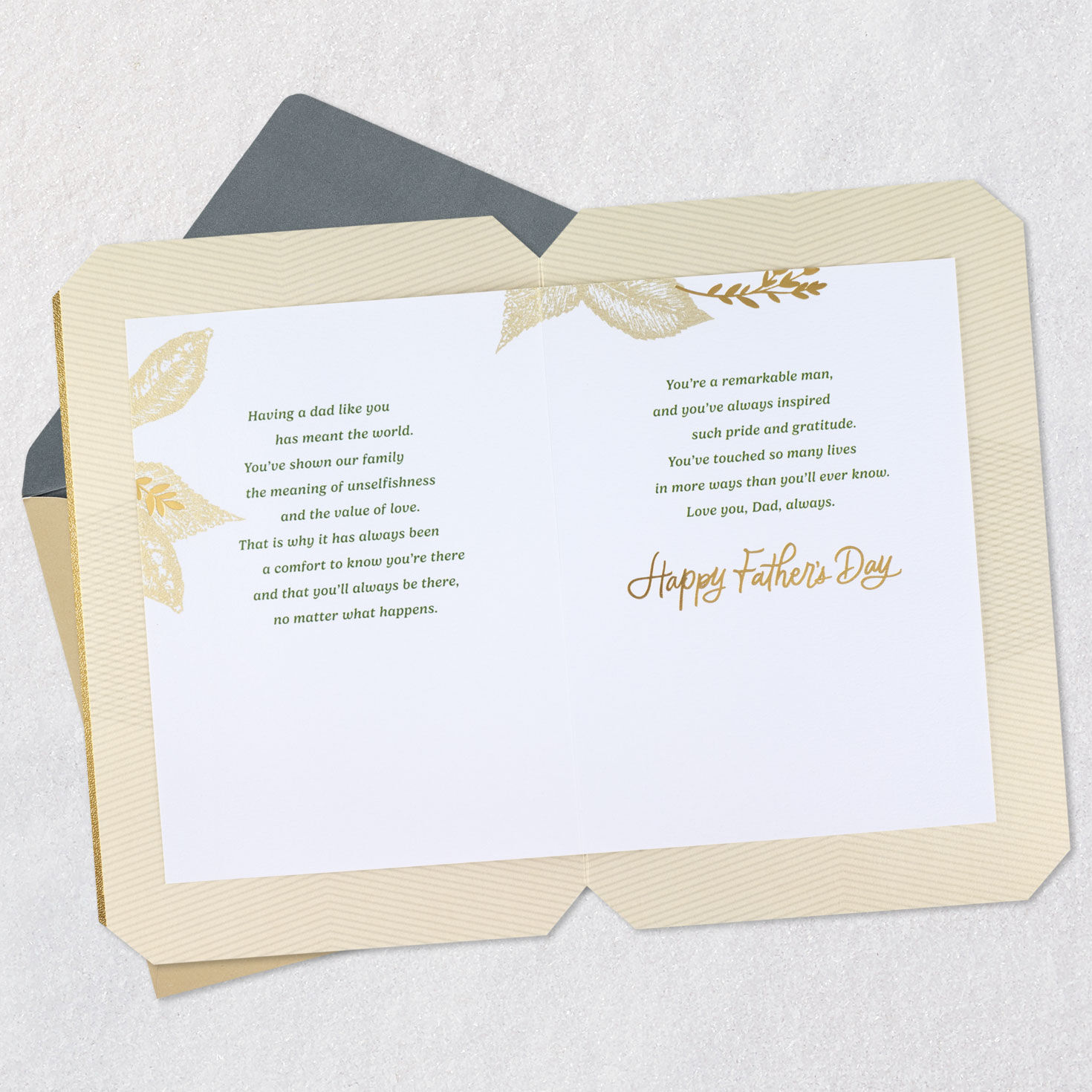 Leaves on Green Dad Father's Day Card Open card with envelope image number 4