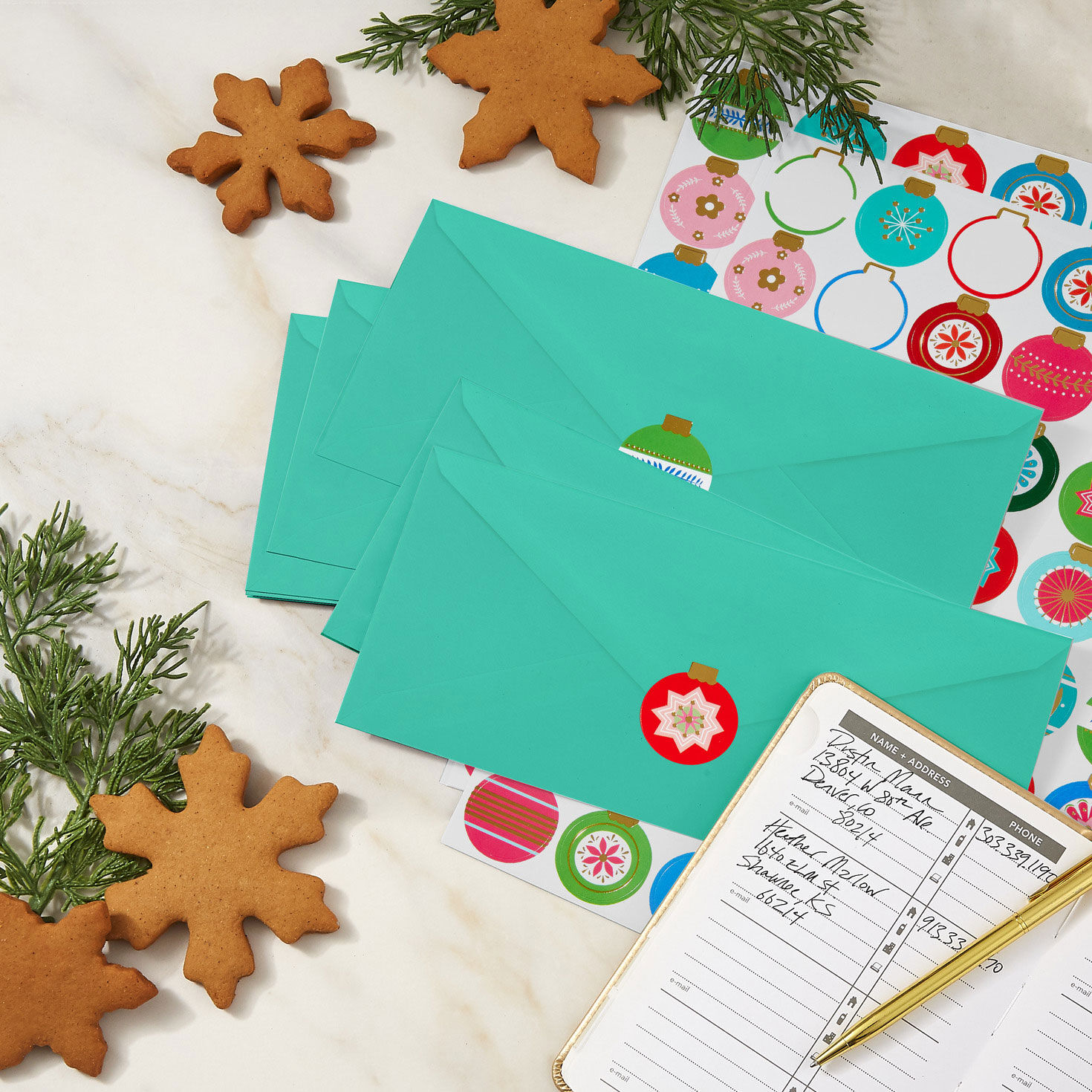 Colorful Christmas Ornament Round Christmas Seals 2 Sheets Note