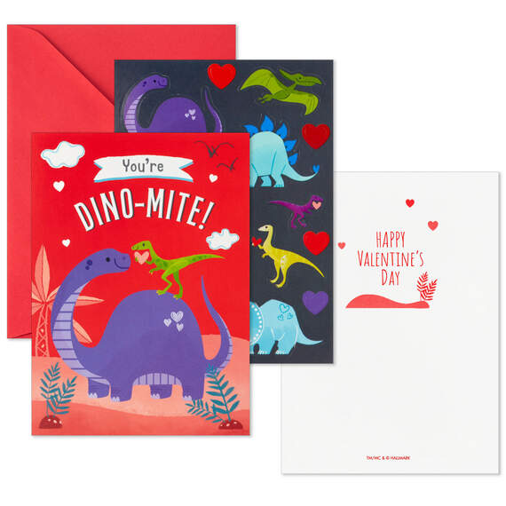 Dinosaur Fun Kids Assorted Valentines With Stickers, Pack of 24, , large image number 3