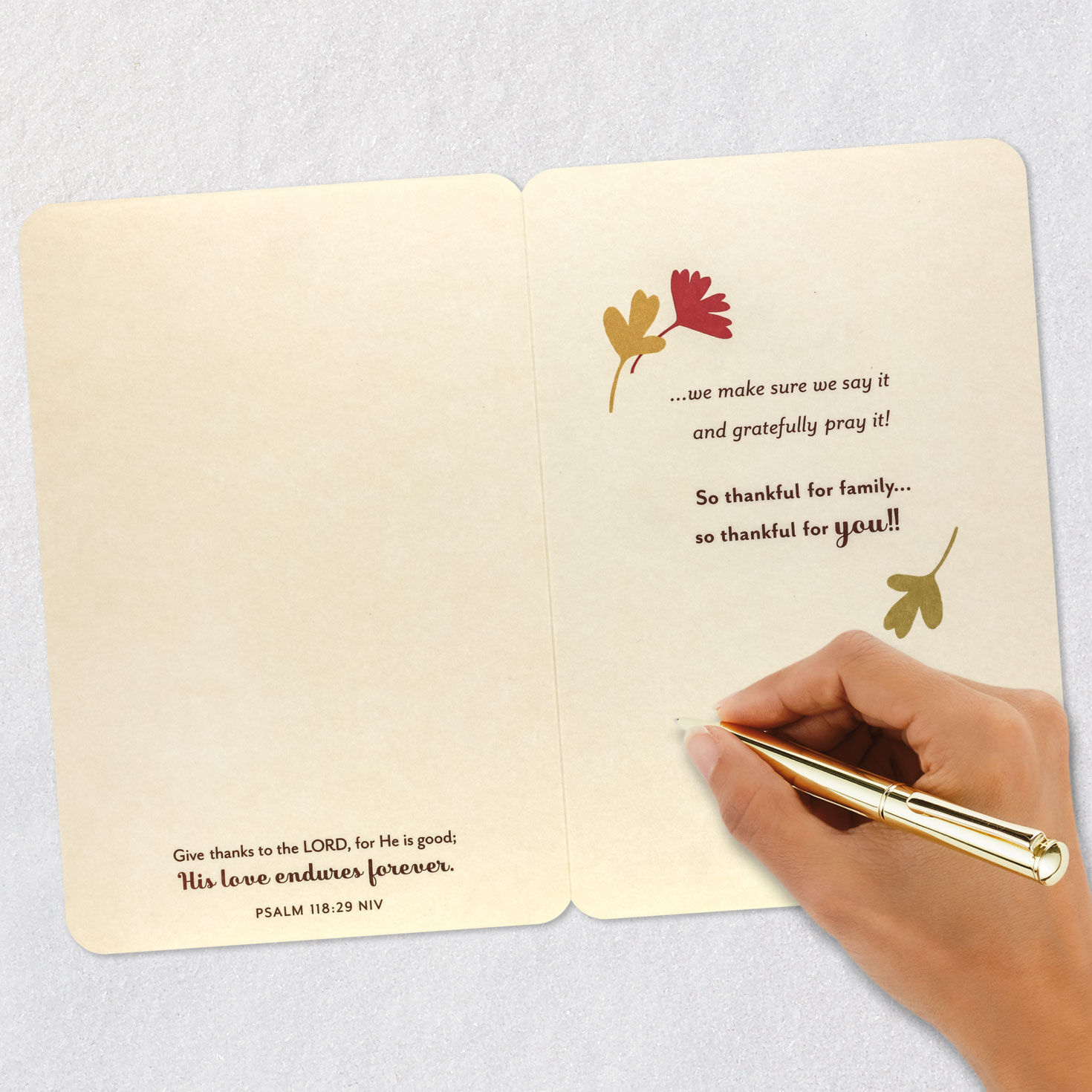 Yellow Flowers Religious Thanksgiving Card for Family Signing card image number 7