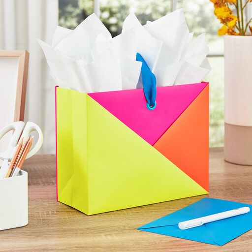 7.7" Horizontal Warm Color Block Gift Bag, 