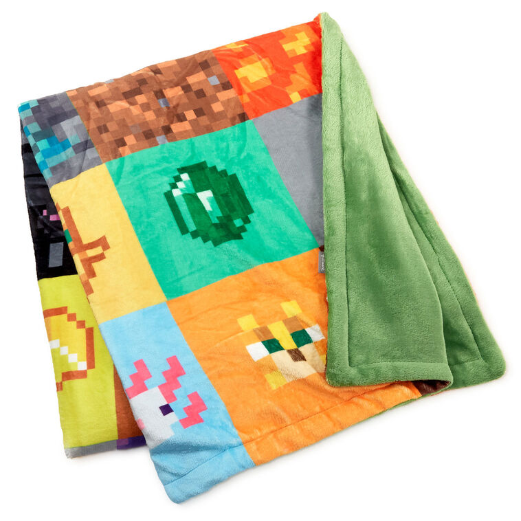 Minecraft Game Icons in Colorful Grid Fleece Blanket Folded image number 1