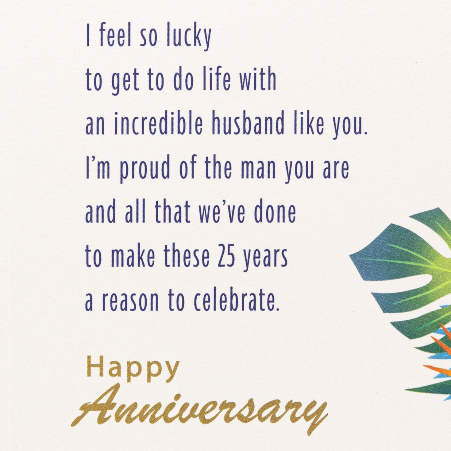 Tropical Leaves with Blue Lettering Anniversary Card for Him Sentiment image number 3