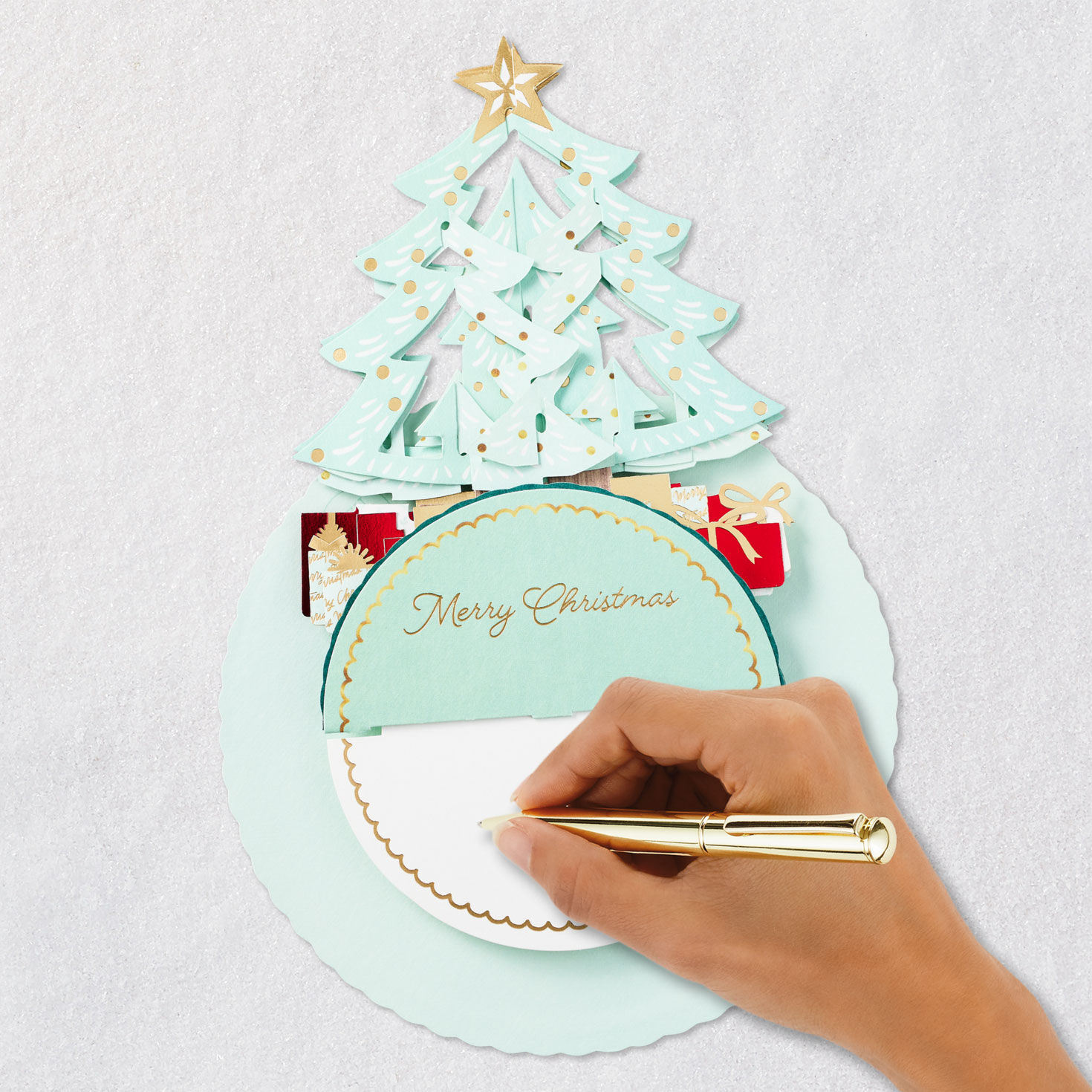 Pop-up Green and Gold Christmas Tree Card Signing card image number 9