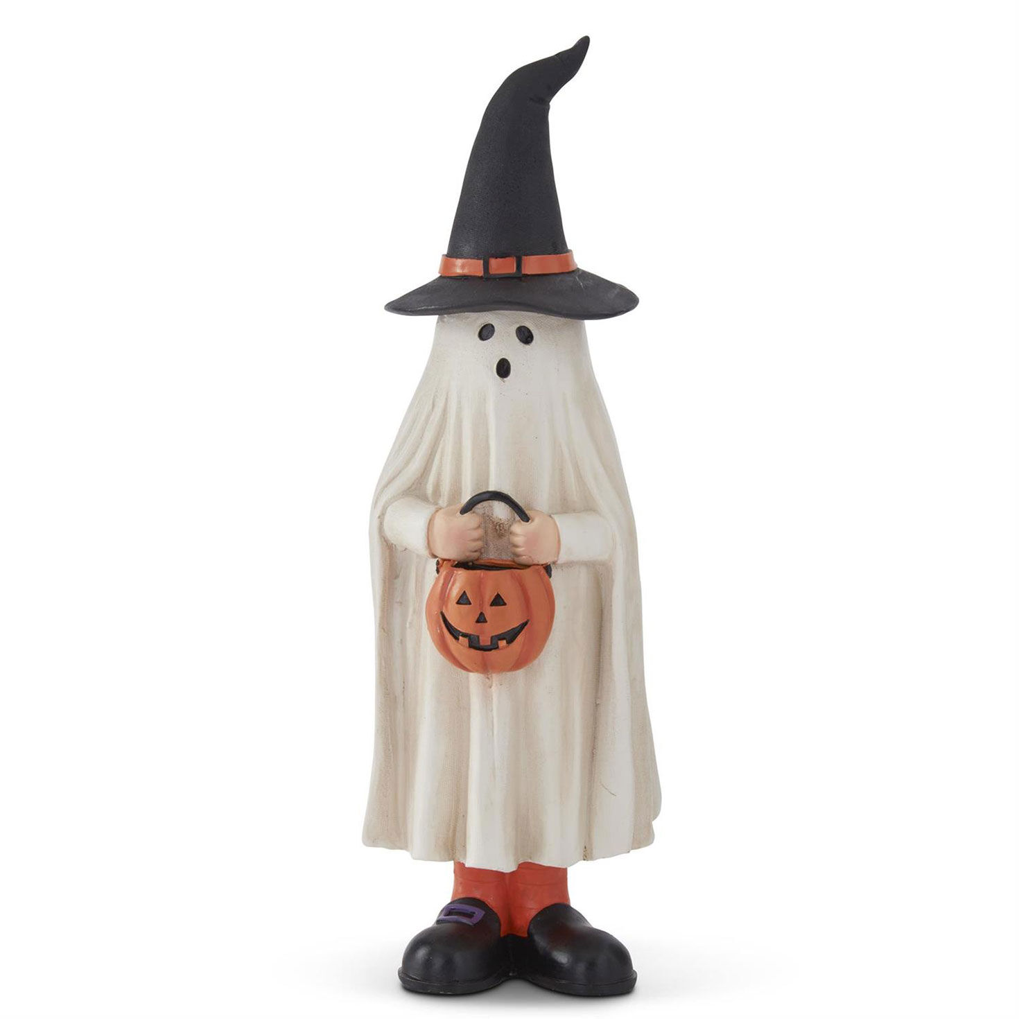 K&K Interiors Ghost in Witch Hat Trick-or-Treater Figurine, 13.25"