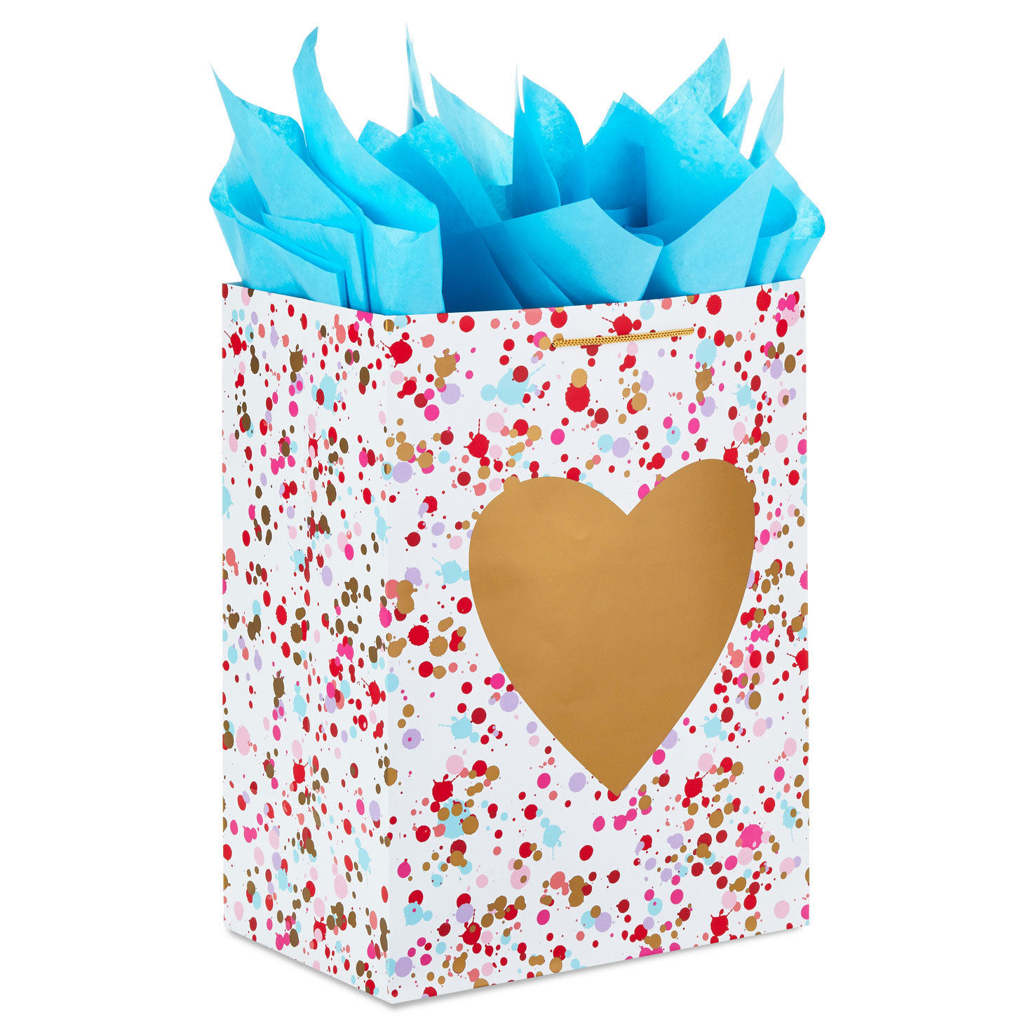 17" Gold Heart on Confetti Extra-Large Gift Bag With Tissue Paper