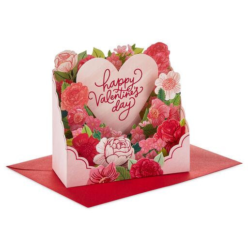 Heart and Flowers 3D Pop-Up Valentine's Day Card, 