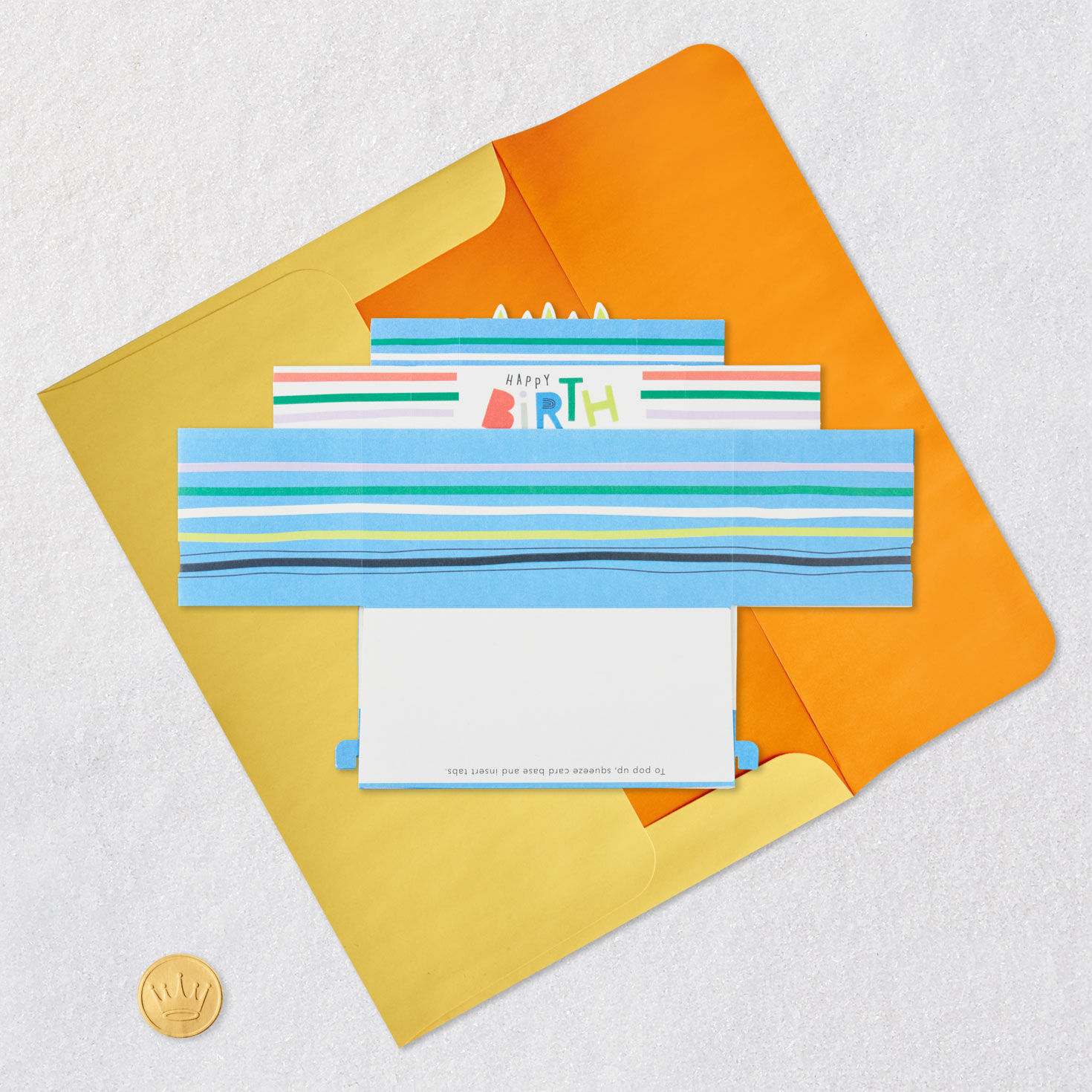 Primary Colors Layer Cake Kids Pop-Up Birthday Card Card Front with Envelope and Gold Seal image number 5