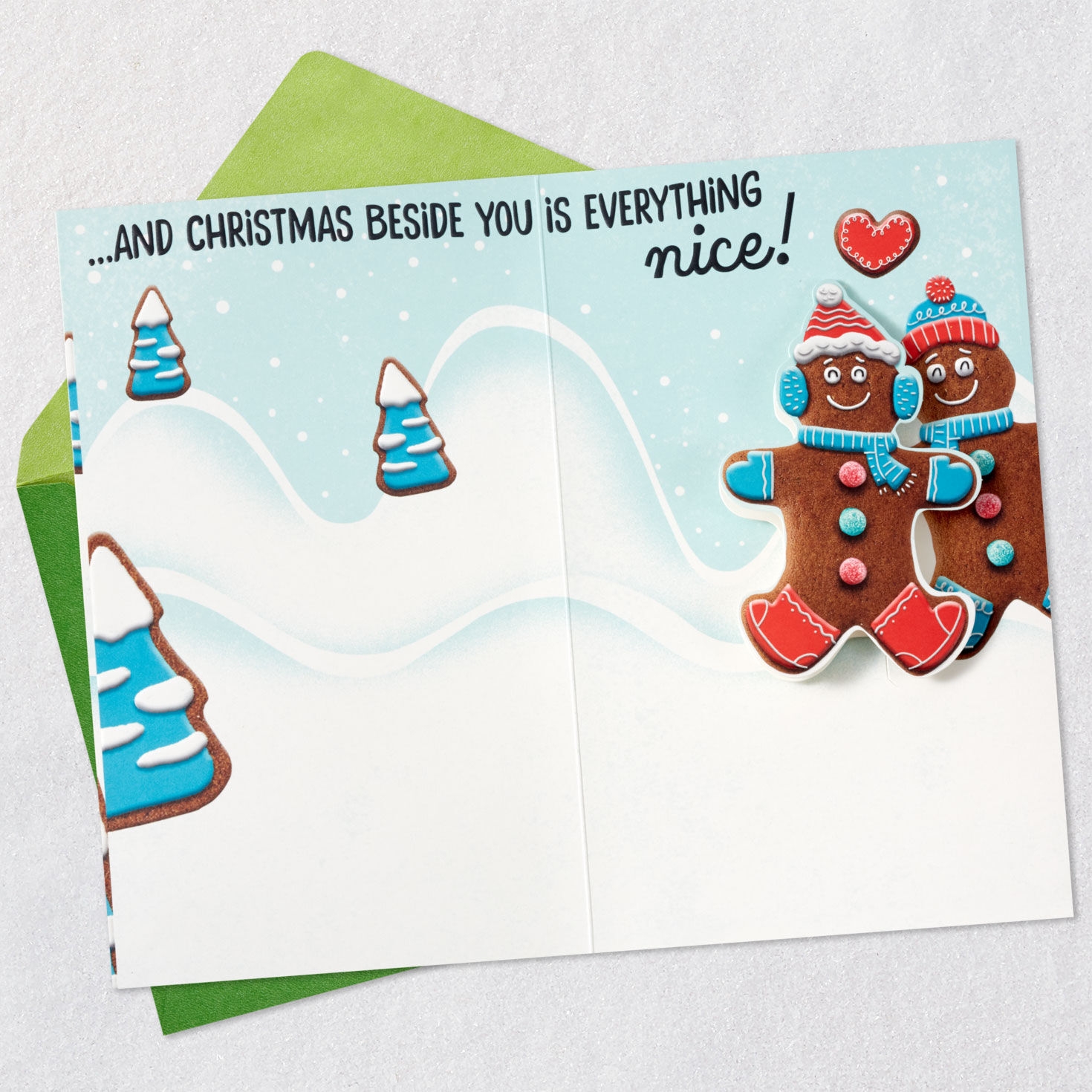 Gingerbread Couple Funny Romantic Christmas Card Open card with envelope image number 3