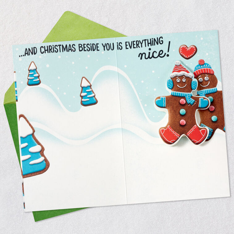 Gingerbread Couple Funny Romantic Christmas Card Open card with envelope image number 3