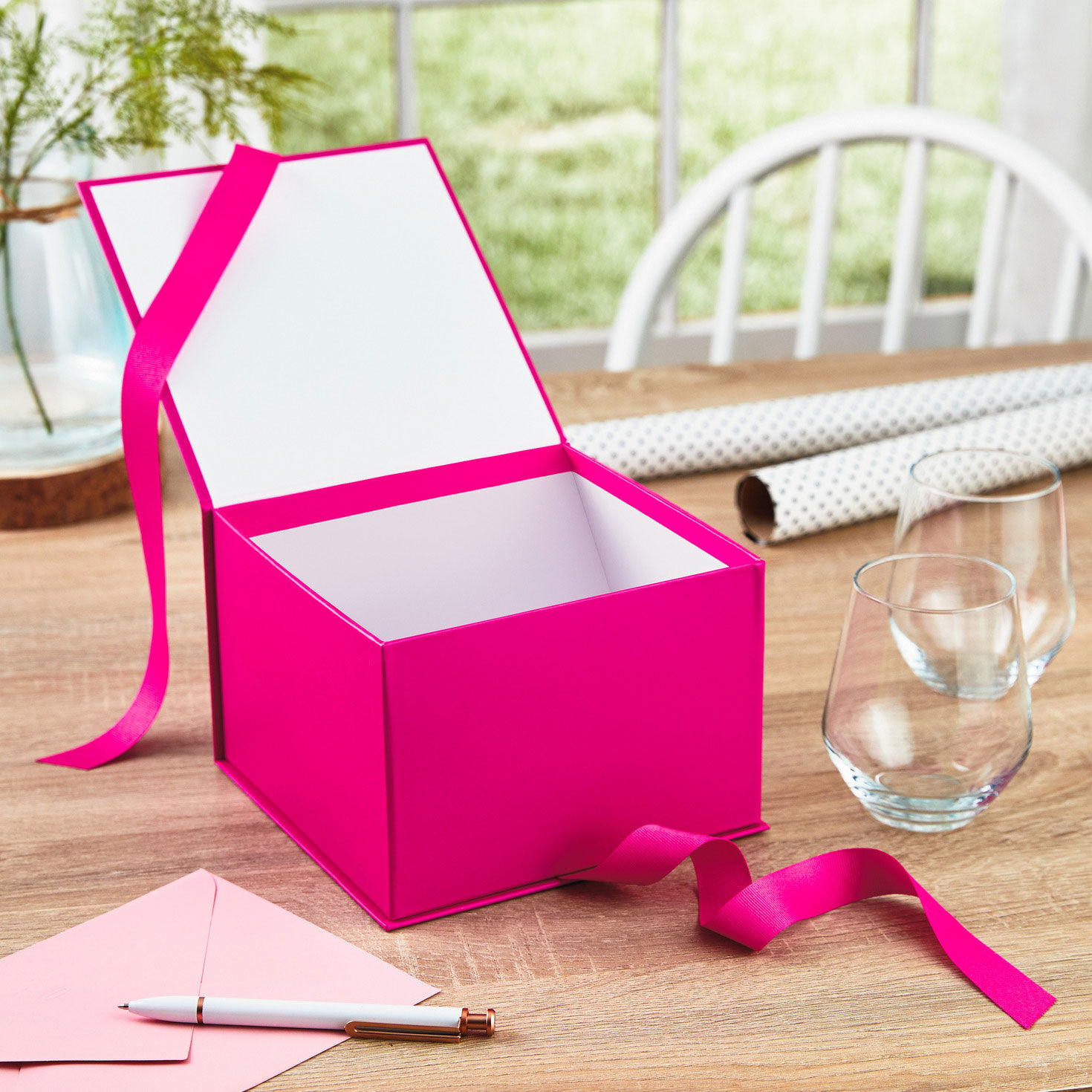 7.2" Solid Hot Pink Large Square Gift Box, Hot Pink, large image number 2