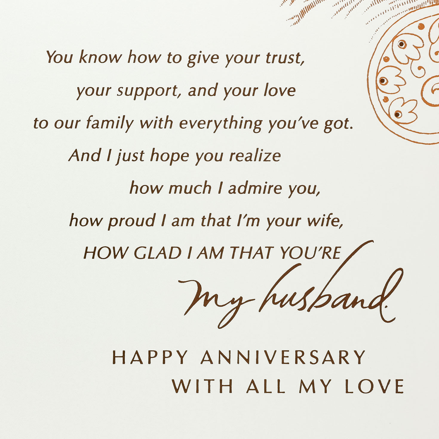 Floral Paisley Husband Anniversary Card From Wife Sentiment image number 3