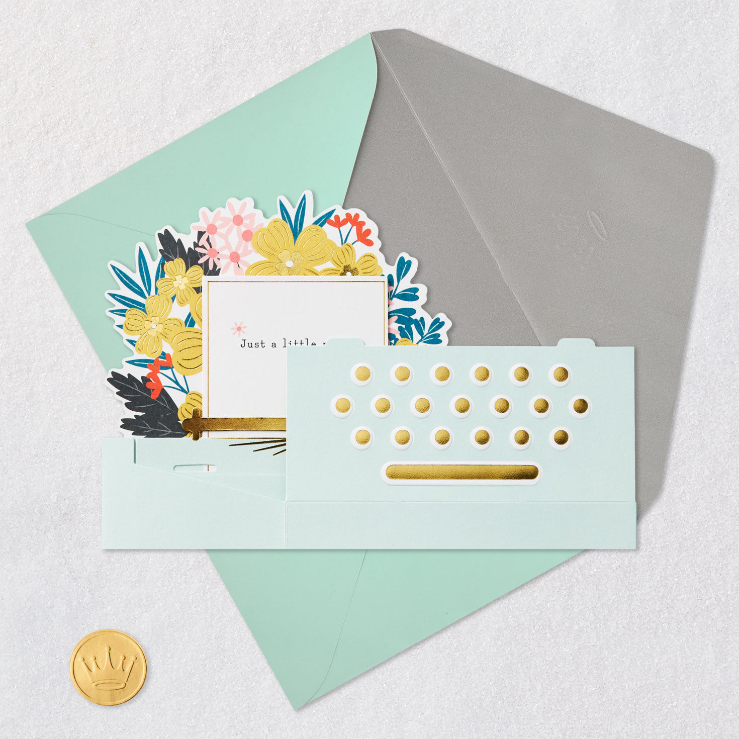 Yellow Flowers in Green Typewriter Pop Up Birthday Card Card Front with Envelope and Gold Seal image number 5