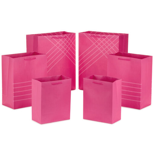 Dark Pink Assorted Sizes 6-Pack Gift Bags, 
