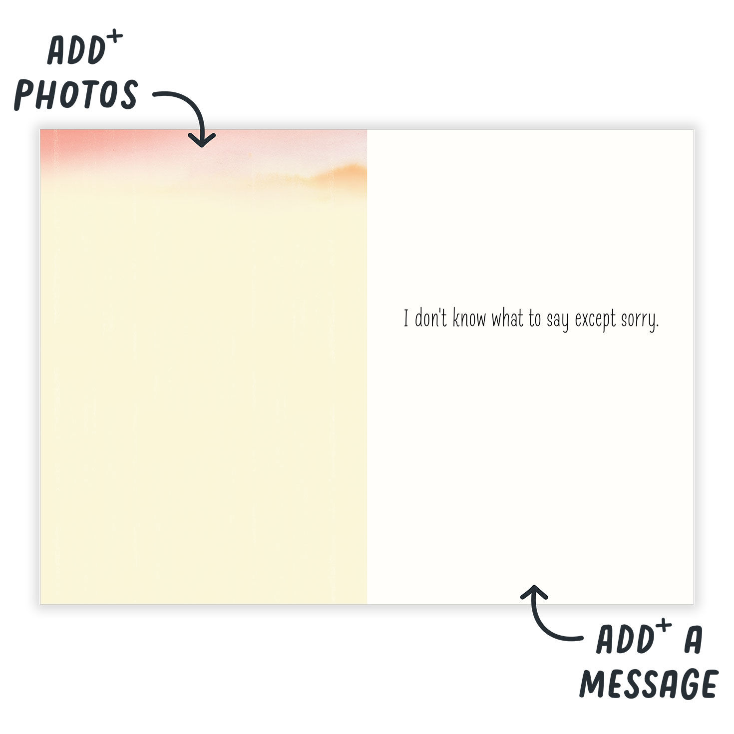 Pink Yellow Watercolor Personalized Sorry Card Open Card indicating personalization image number 3