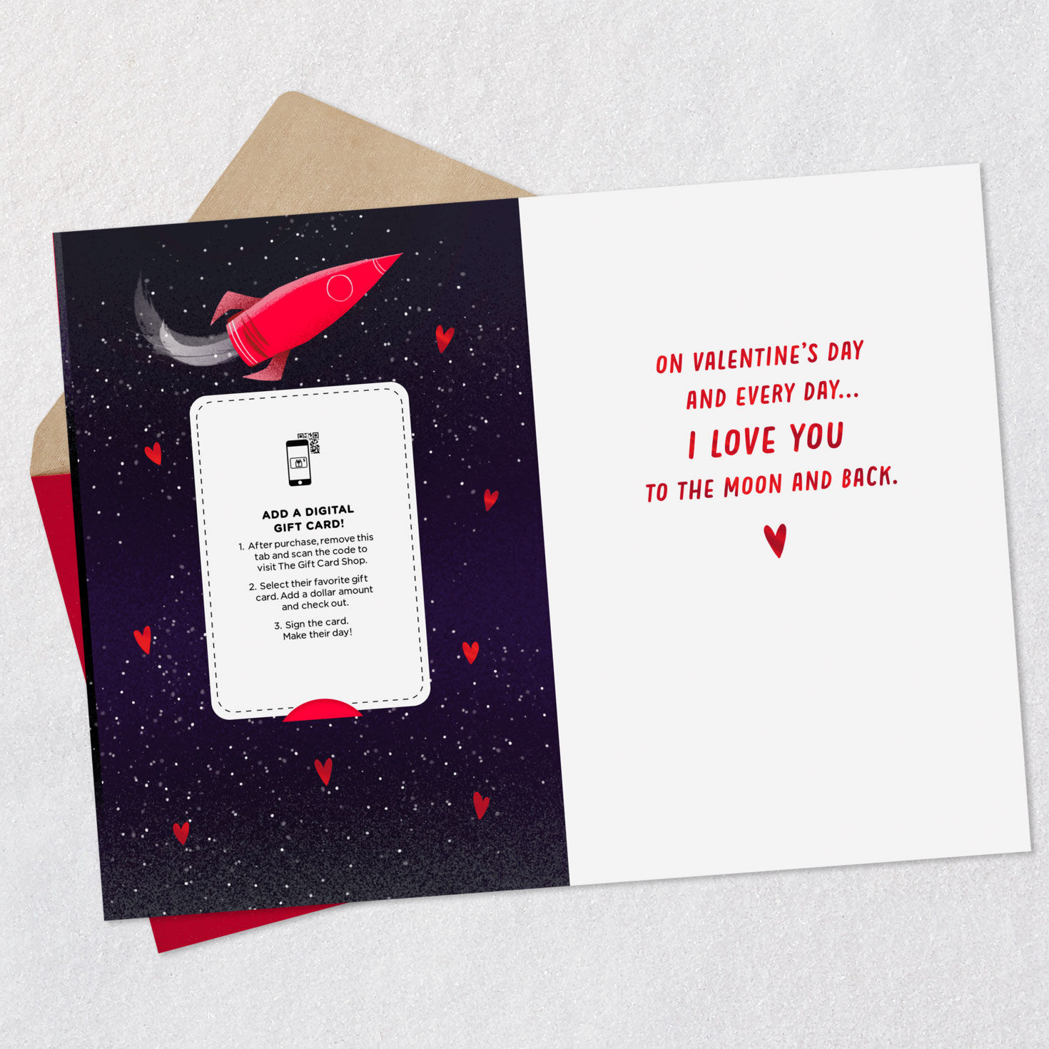 Astronauts Romantic Valentine's Gift Card Greeting Open card with envelope image number 3