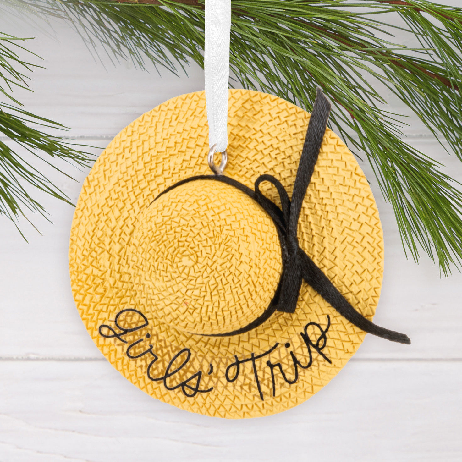 Girls' Trip Sun Hat Christmas Ornament hanging on tree image number 2