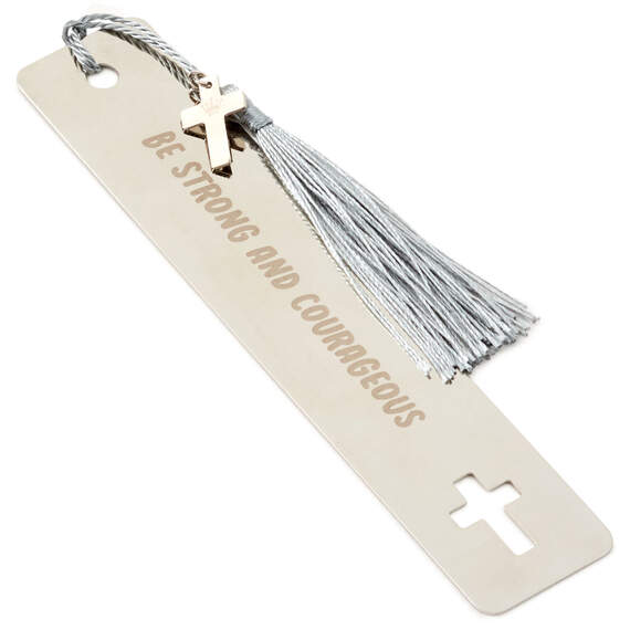Be Strong and Courageous Metal Bookmark With Cross Charm, , large image number 1