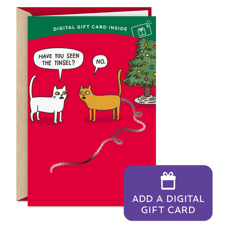 Cats With Tinsel Gift Card Greeting Funny Christmas Card
