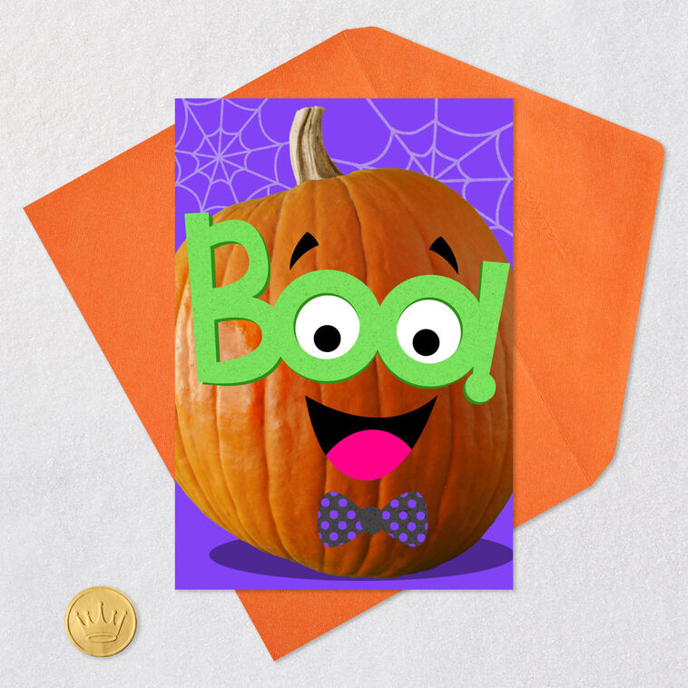 Pumpkin With Boo Glasses Kids Halloween Card Card Back with Envelope image number 6