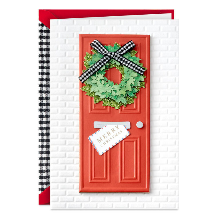 Red Door with Wreath Christmas Card Card Front image number 1