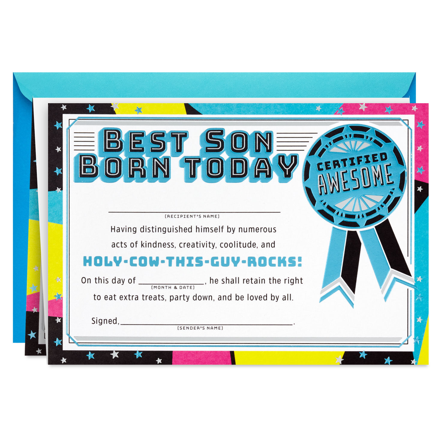 Best Son Customizable Birthday Card With Fill-in-the-Blank Certificate