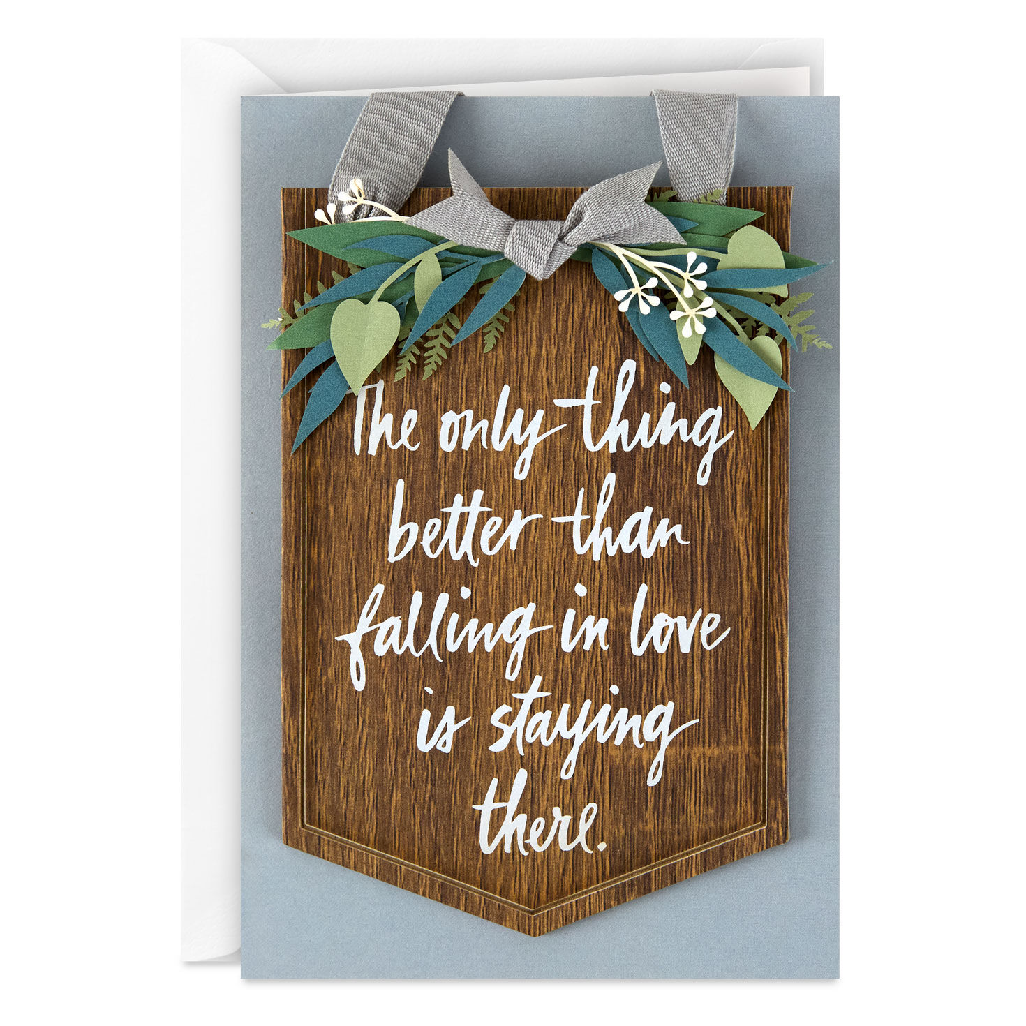 Staying in Love Anniversary Card With Hanging Wood Sign
