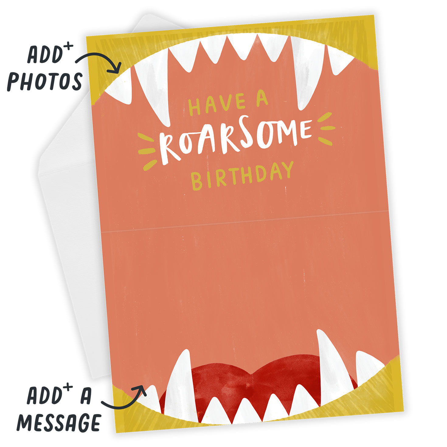 Lion Face Illustration Personalized Birthday Card Open Card with Envelope indicating personalization image number 3