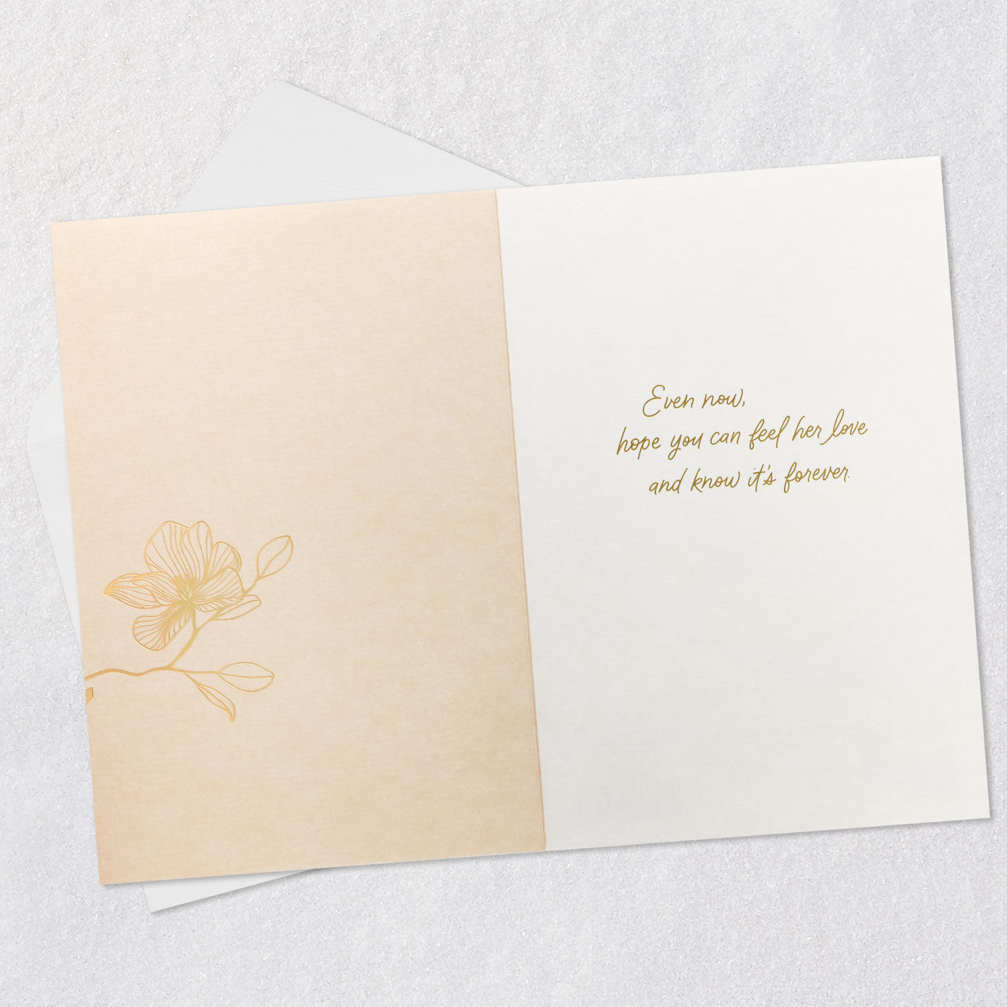 Gold Flowers on Pink Sympathy Card for Loss of Her Open card with envelope image number 3