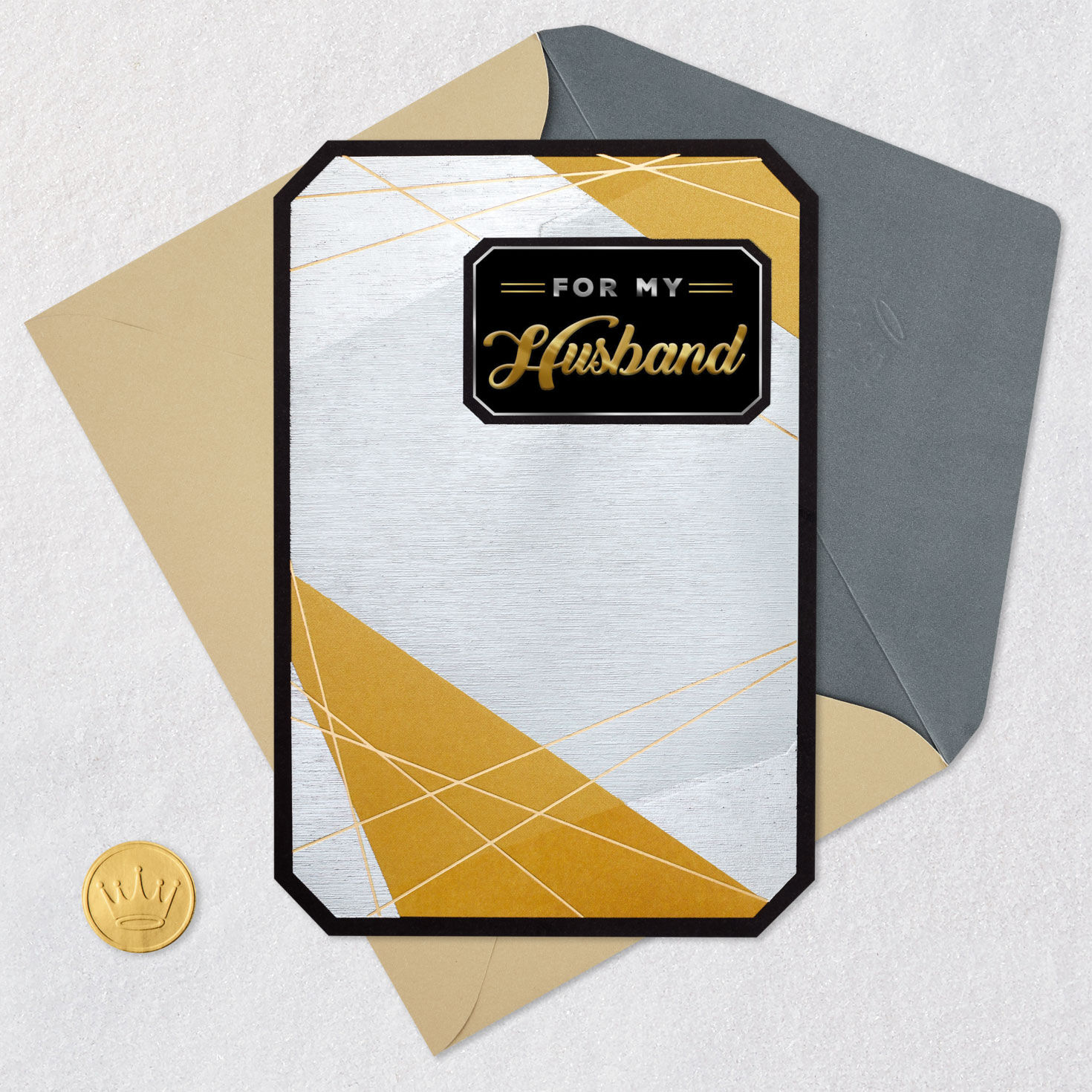 Silver, Gold and Black Father's Day Card for Husband Card Front with Envelope and Gold Seal image number 6