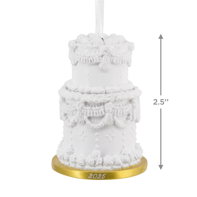 Fancy White Wedding Cake 2025 Christmas Ornament measurement image number 3