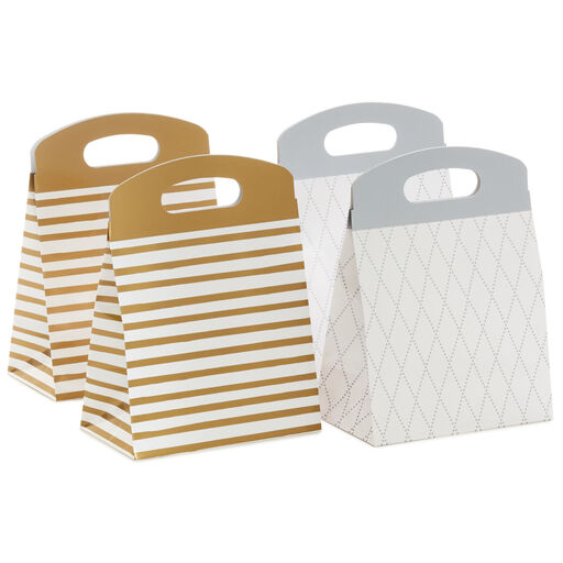7.8" Gold and Silver 4-Pack Closed Top Medium Gift Bags, 