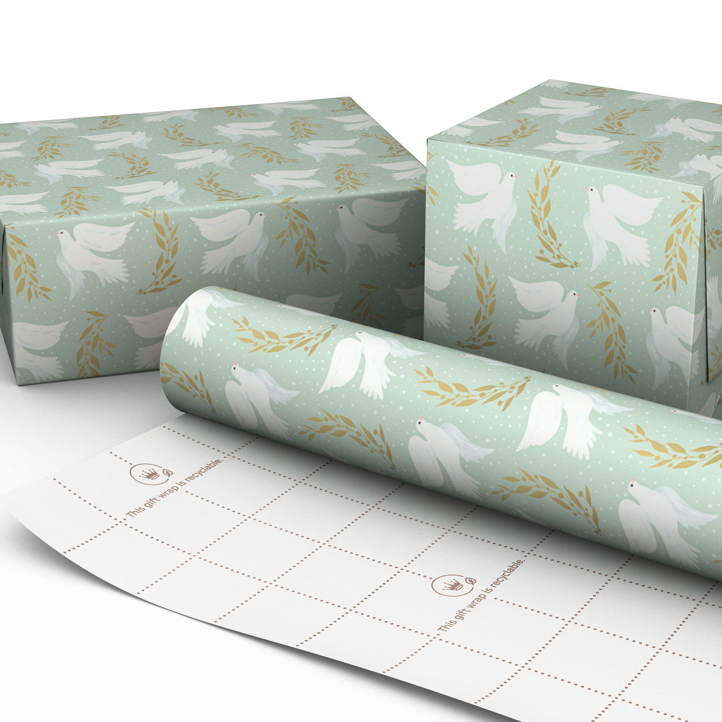 Doves in Flight Christmas Wrapping Paper Roll Wrapped pkg image number 2