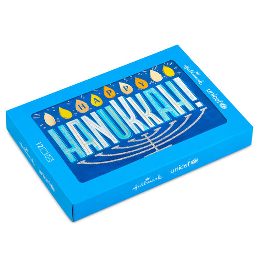 UNICEF Blue Menorah Boxed Hanukkah Cards, Pack of 12, 