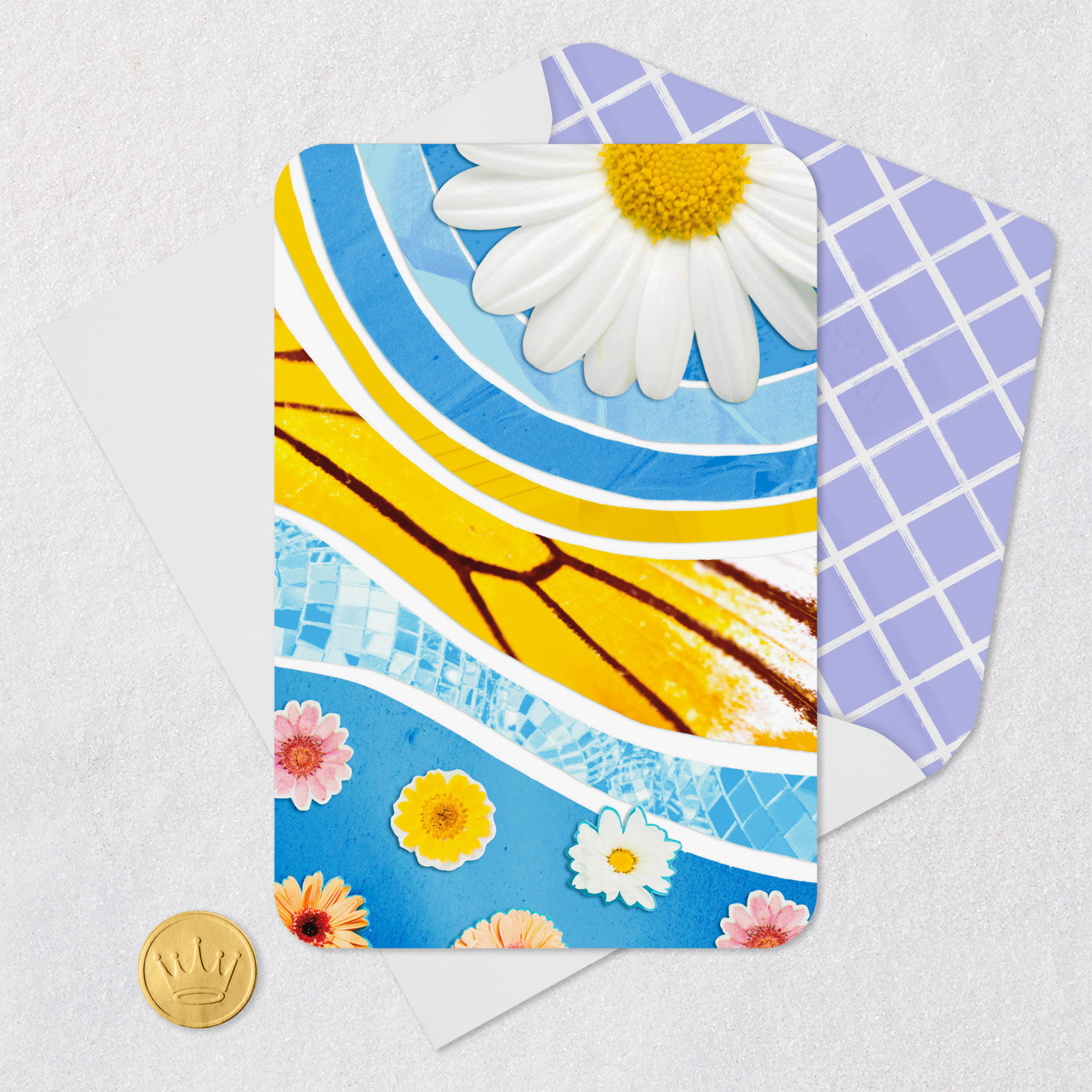 Flowers and Butterfly Wing Collage Blank Card Card Front with Envelope and Gold Seal image number 4