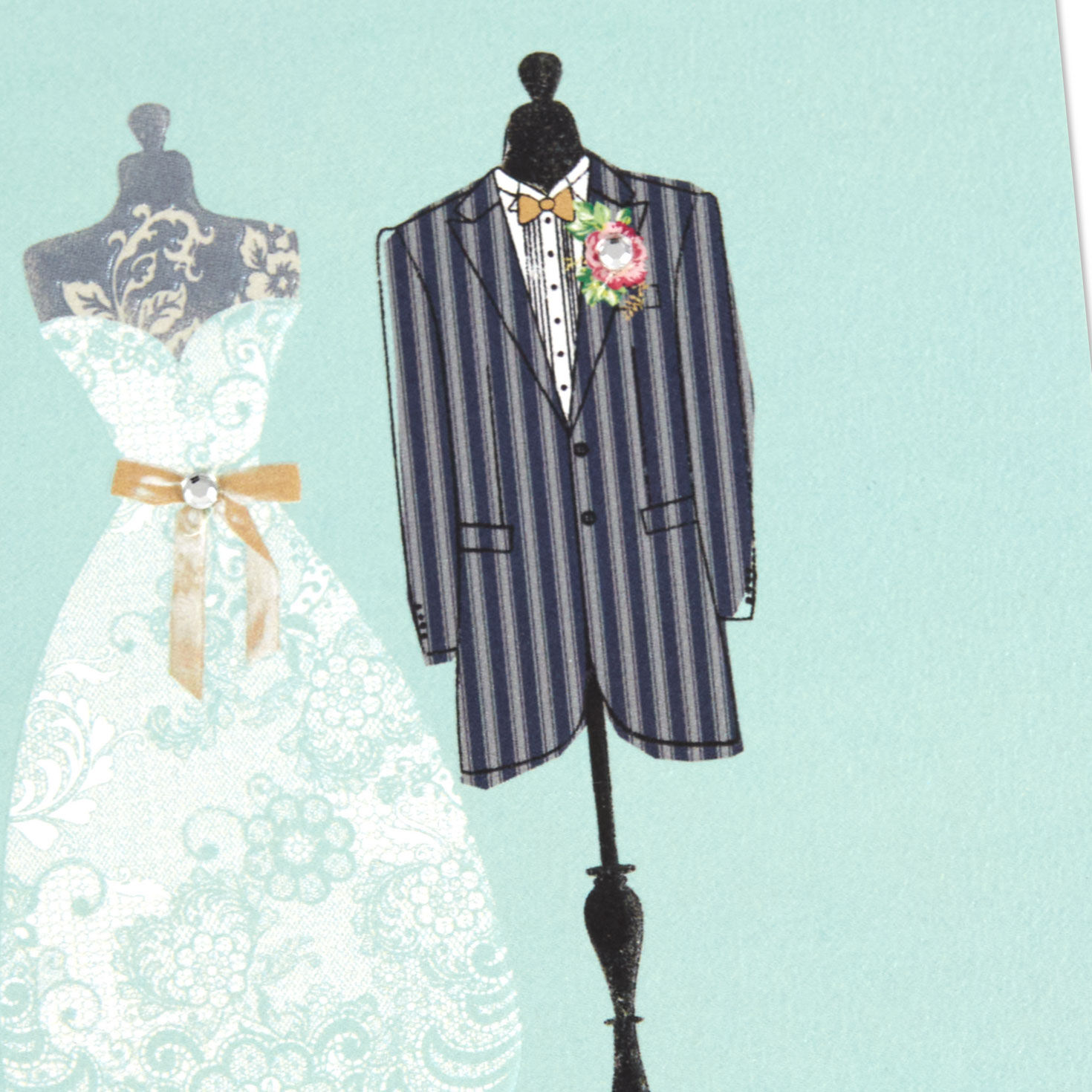 Bridal Gown and Groom Jacket Blank Wedding Card Card Front Detail image number 3