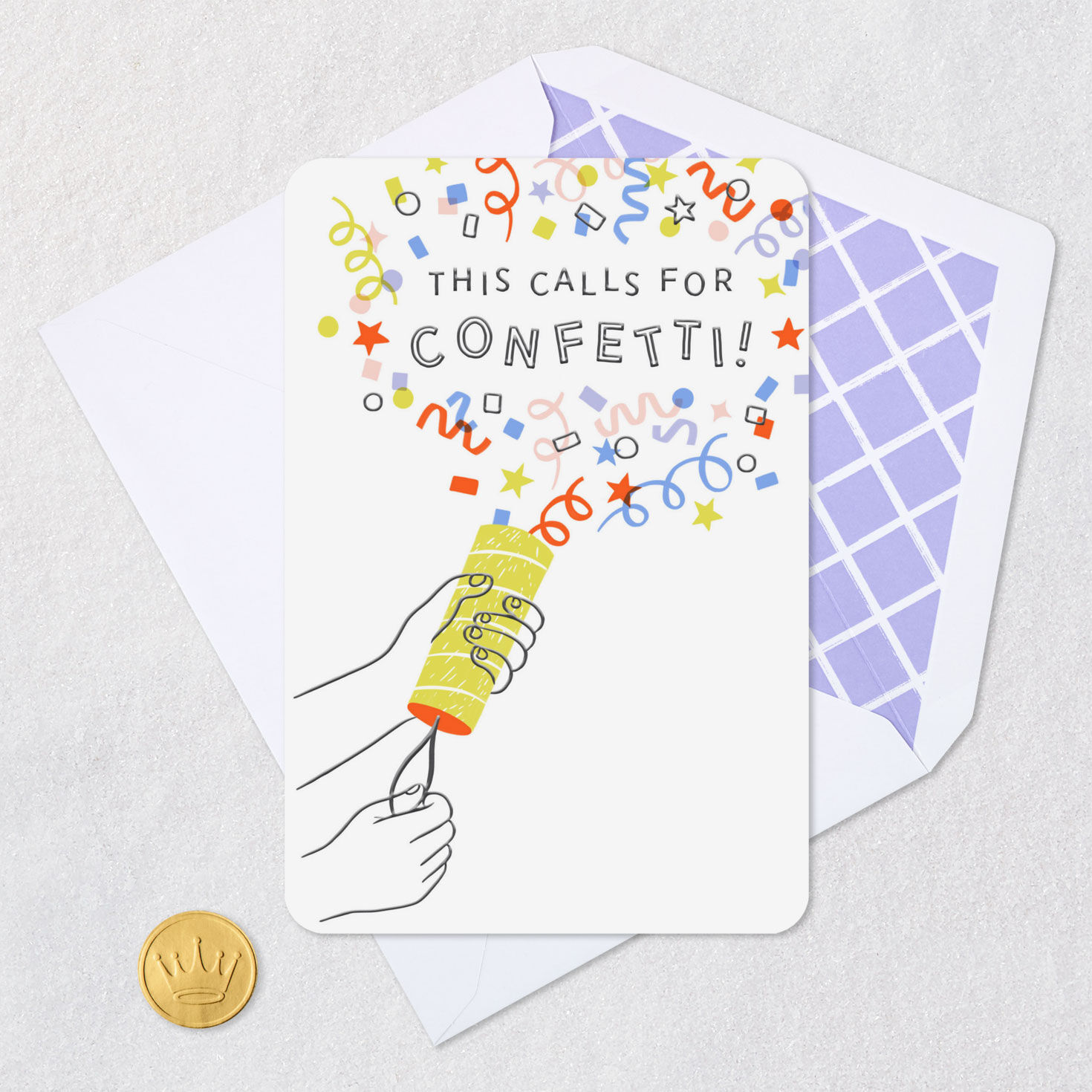 Colorful Confetti Popper Celebration Card Card Front with Envelope and Gold Seal image number 5