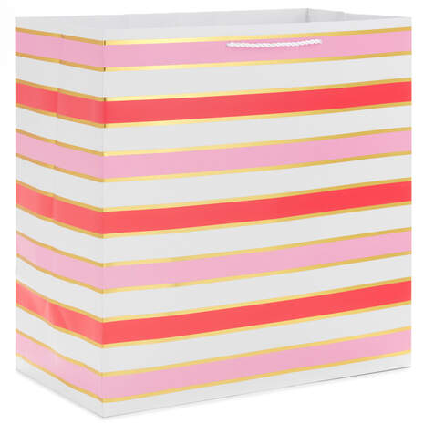 15" Pink, Coral and Gold Stripes Extra-Deep Gift Bag, , large
