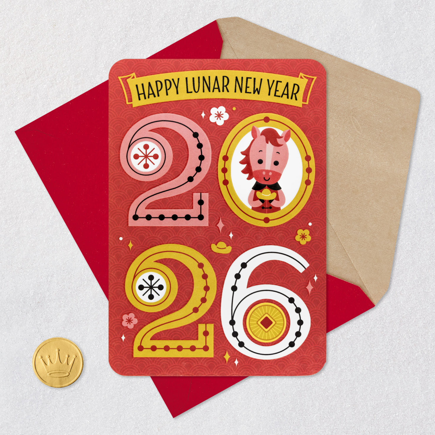 Year of the Horse 2026 Chinese New Year Card Card Front with Envelope and Gold Seal image number 6