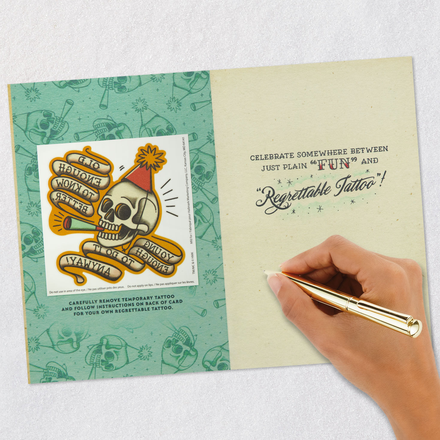 Somewhere Between "Fun" and "Regrettable Tattoo" Birthday Card With Temporary Tattoo, , large image number 7