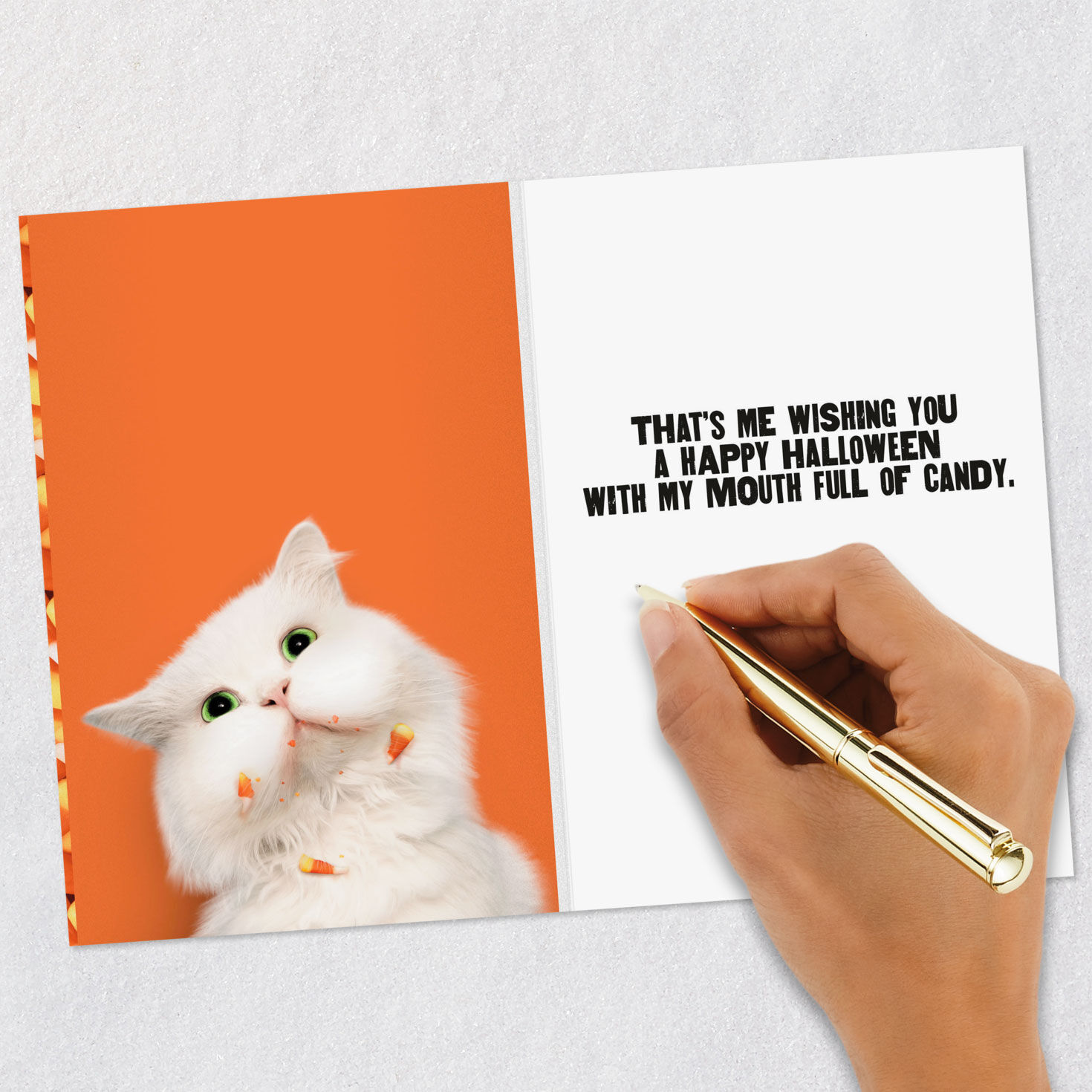 Candy Corn and Cat Funny Halloween Card Signing card image number 6