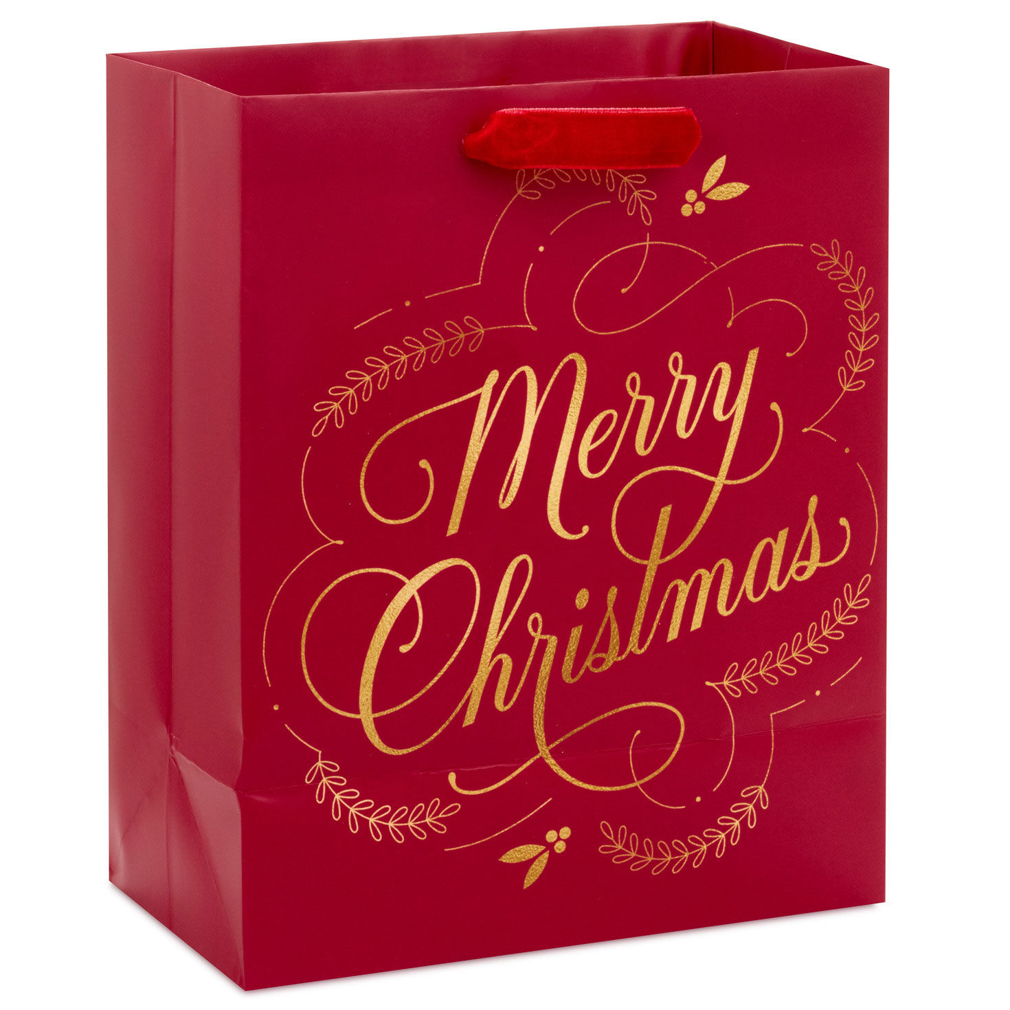 Gold Merry Christmas on Dark Red Medium Gift Bag back image number 6