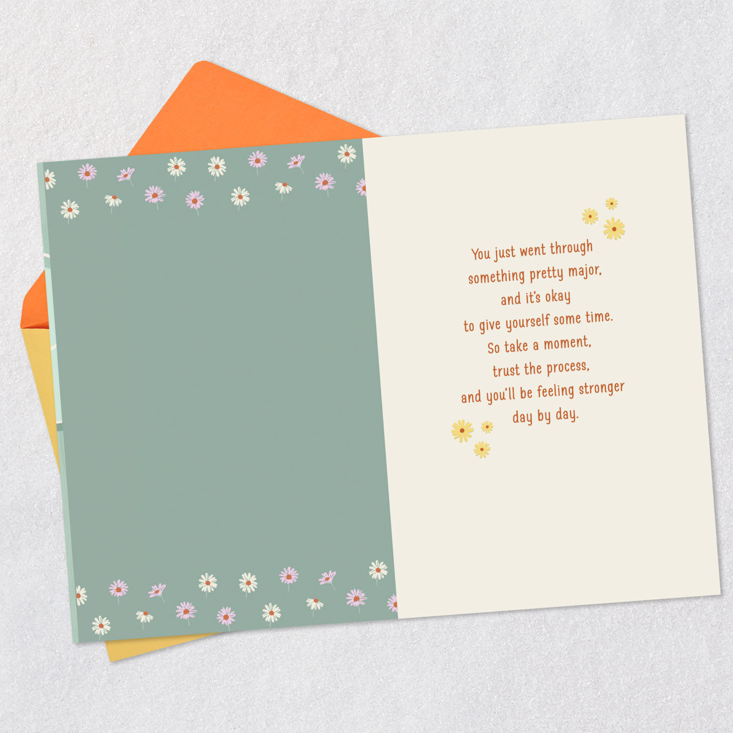Tea and To Do List Green Get Well Card Open card with envelope image number 3